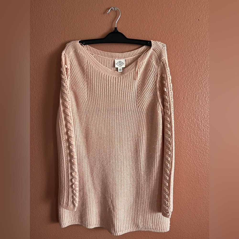St Johns Bay pink knitted sweater with braided sleeve design
